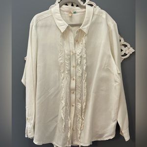 Anthropologie Pilcro tuxedo-inspired linen like fringe top blouse 2X